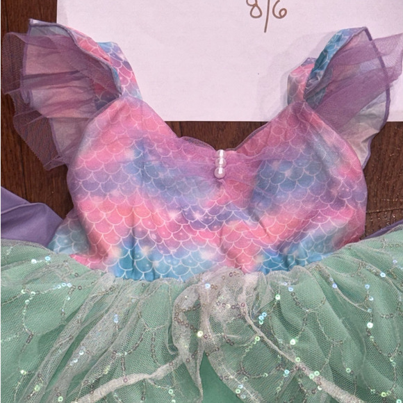Oh Shana Handmade Mermaid Princess Dress 2T Sparkle Tulle Bow Built-In Petticoat - Picture 2 of 16